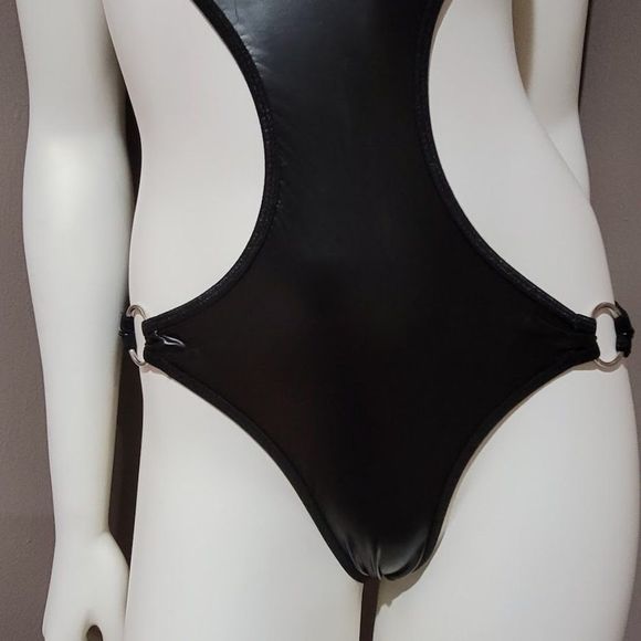 Vegan Leather Cut Out Bodysuit Lingerie - Picture 5 of 9